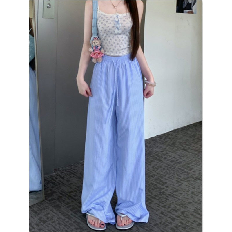 Womens Vertical Stripe Wide Leg Pants