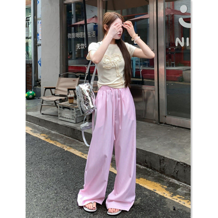 Womens Vertical Stripe Wide Leg Pants