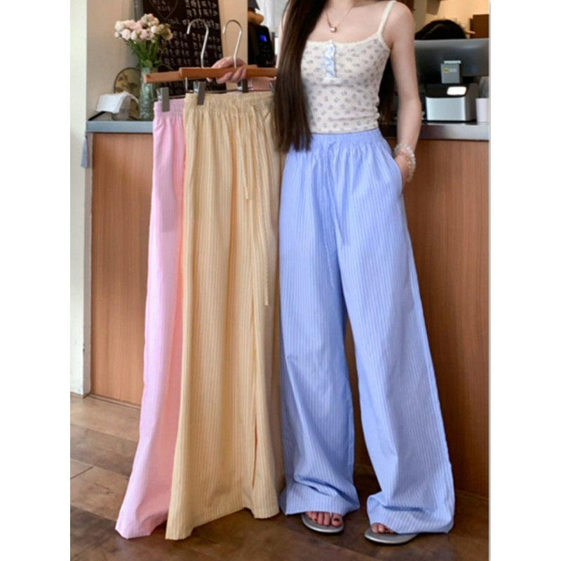 Womens Vertical Stripe Wide Leg Pants