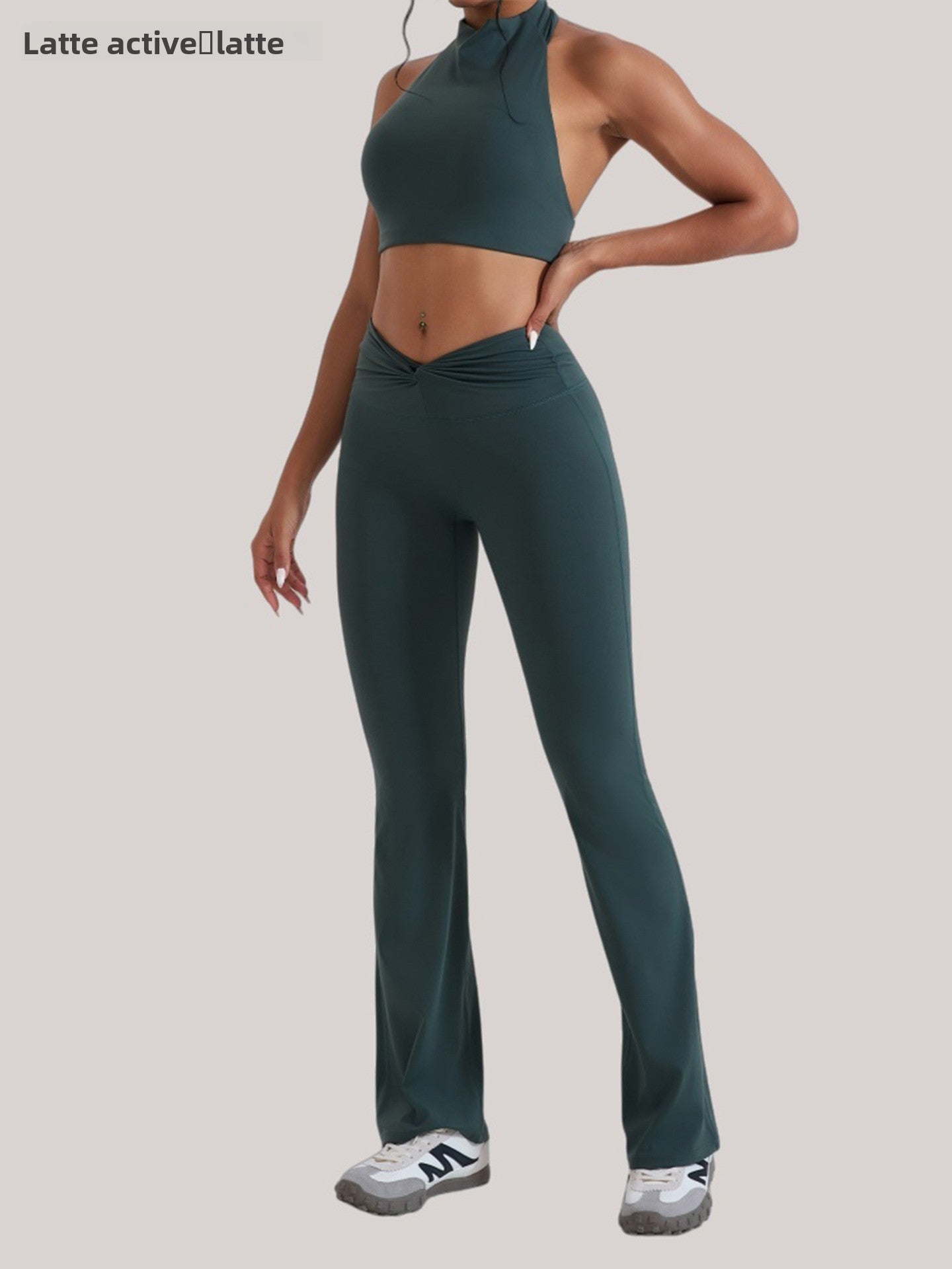 Womens High Waist Yoga Set with Open Back