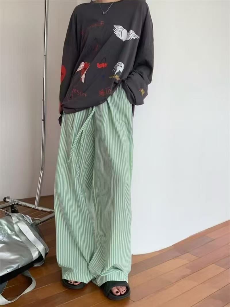 Womens Vertical Stripe Wide Leg Pants