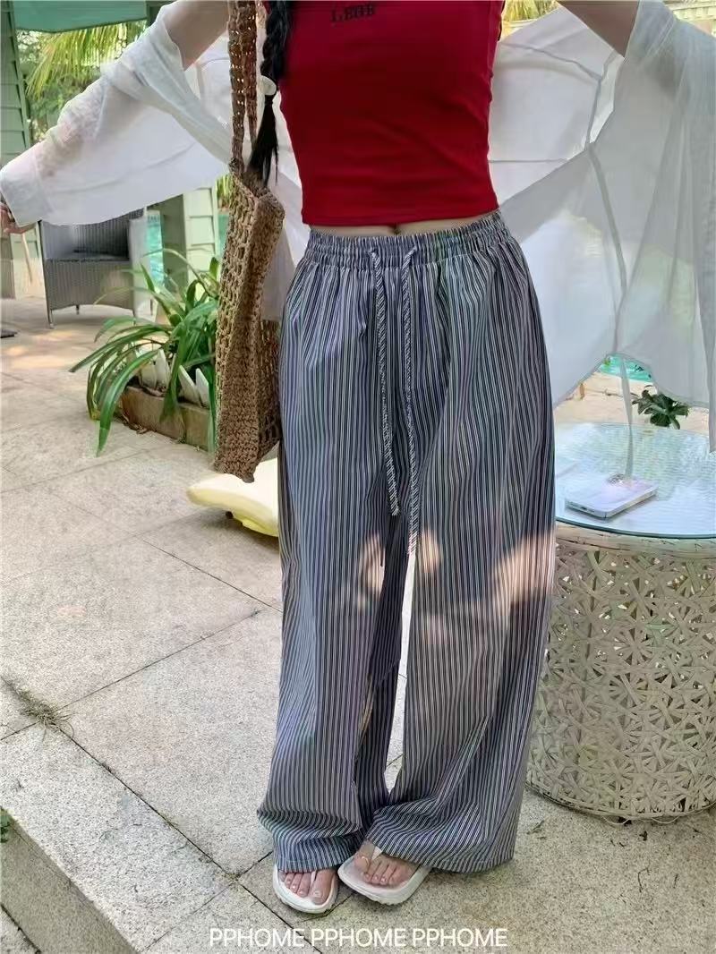 Womens Vertical Stripe Wide Leg Pants